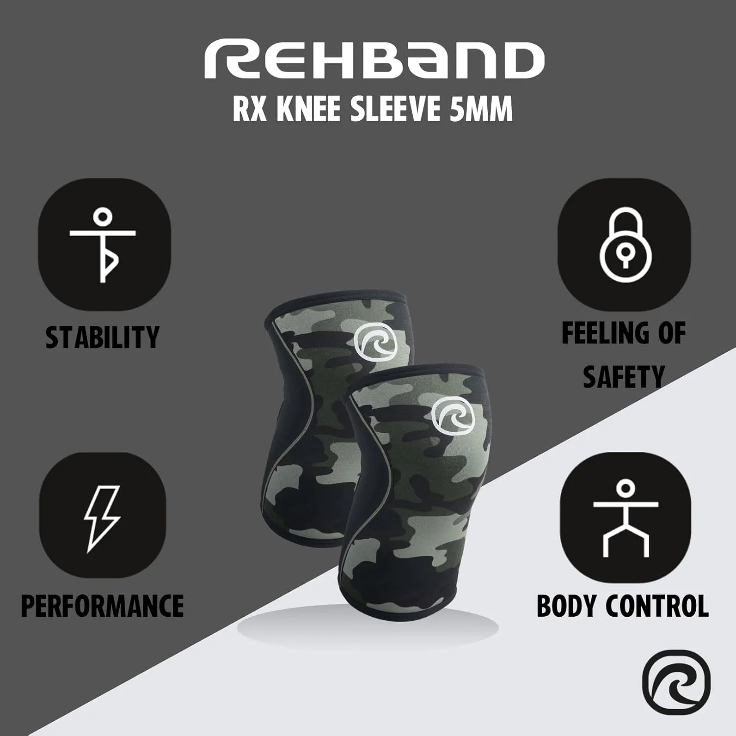 Rehband 5mm Knee Sleeves for Functional Training, Cross-Training & Powerlifting, Weightlifting Knee Support made of Neoprene, Unisex, Colour:Camo, Size:Small