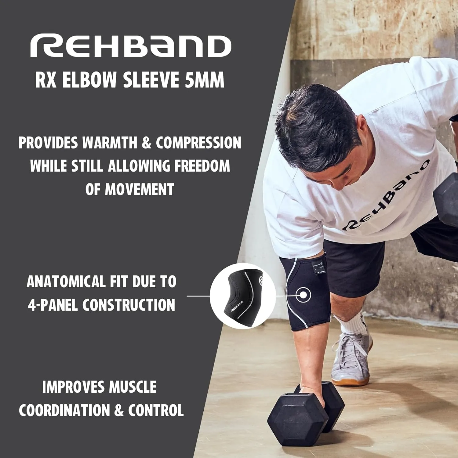 Rehband Elbow 5mm Compression Sleeve, Neoprene Elbow Sleeves for Weightlifting, Anatomical Design, Non-Slip & Close Fitting, Elbow Support Unisex, Colour:Camo - 1 Pair, Size:X-Large