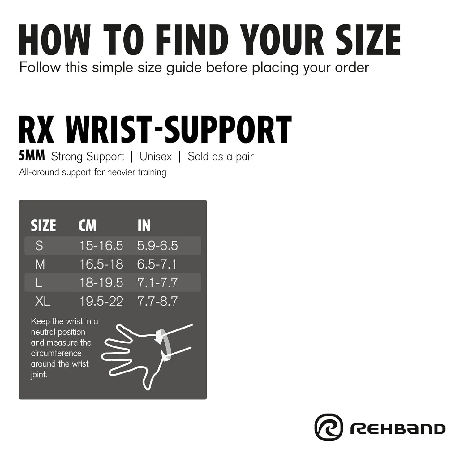 Rehband Neoprene Wrist Sleeves, 1 pair, Wrist support 5mm neoprene stabilizes wrist during workout, improves control & stability, Colour:Black, Size:Small