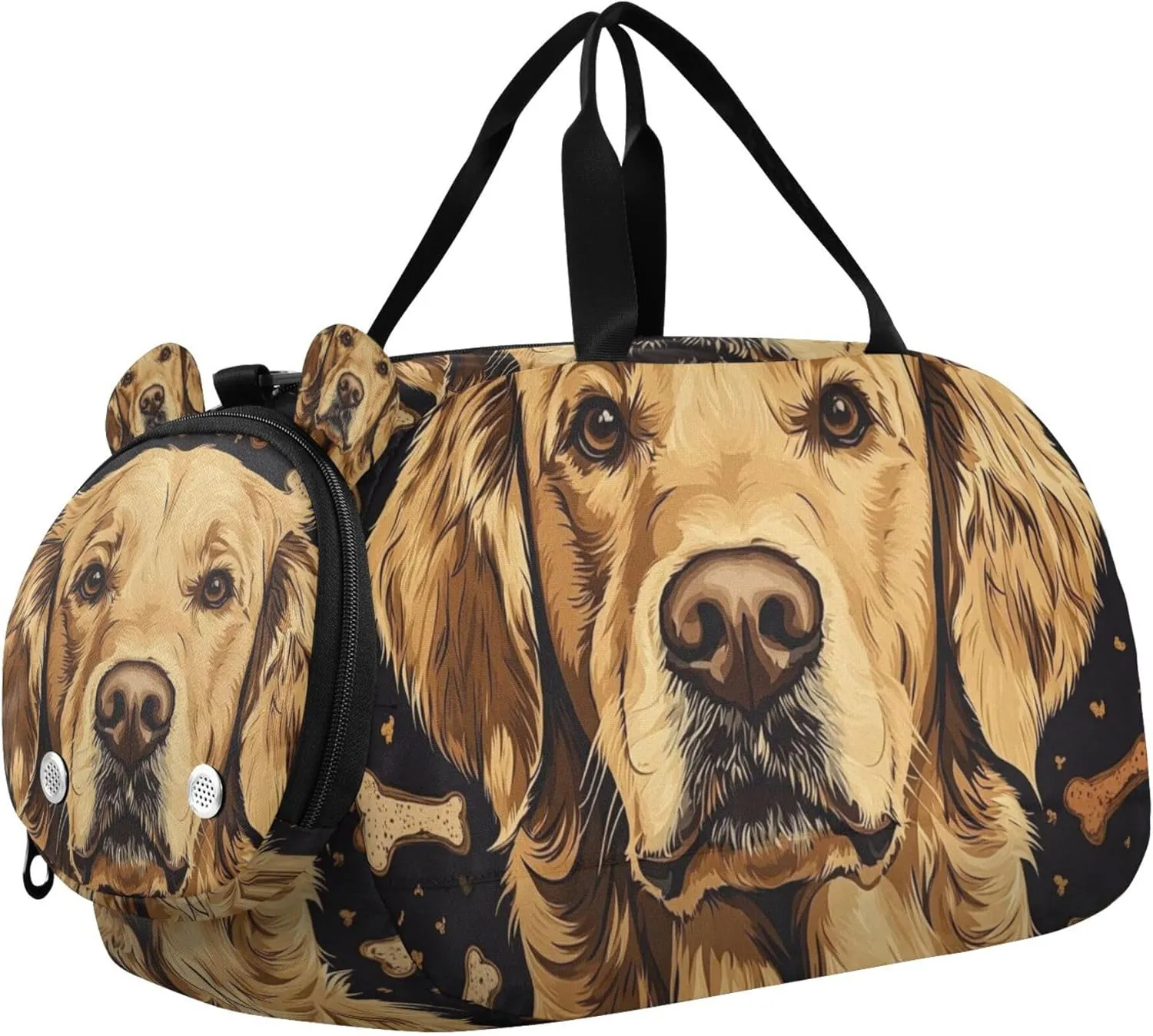 Retriever Dogs with Bones Animals Duffle Bag for Kids Girls Boys, Sports Gym Bag with Shoe Compartments, Kids Travel Overnight Weekender Shoulder Bag