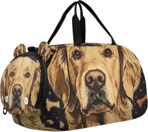 Retriever Dogs with Bones Animals Duffle Bag for Kids Girls Boys, Sports Gym Bag with Shoe Compartments, Kids Travel Overnight Weekender Shoulder Bag