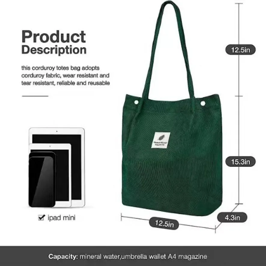 Retro Corduroy Tote Bag