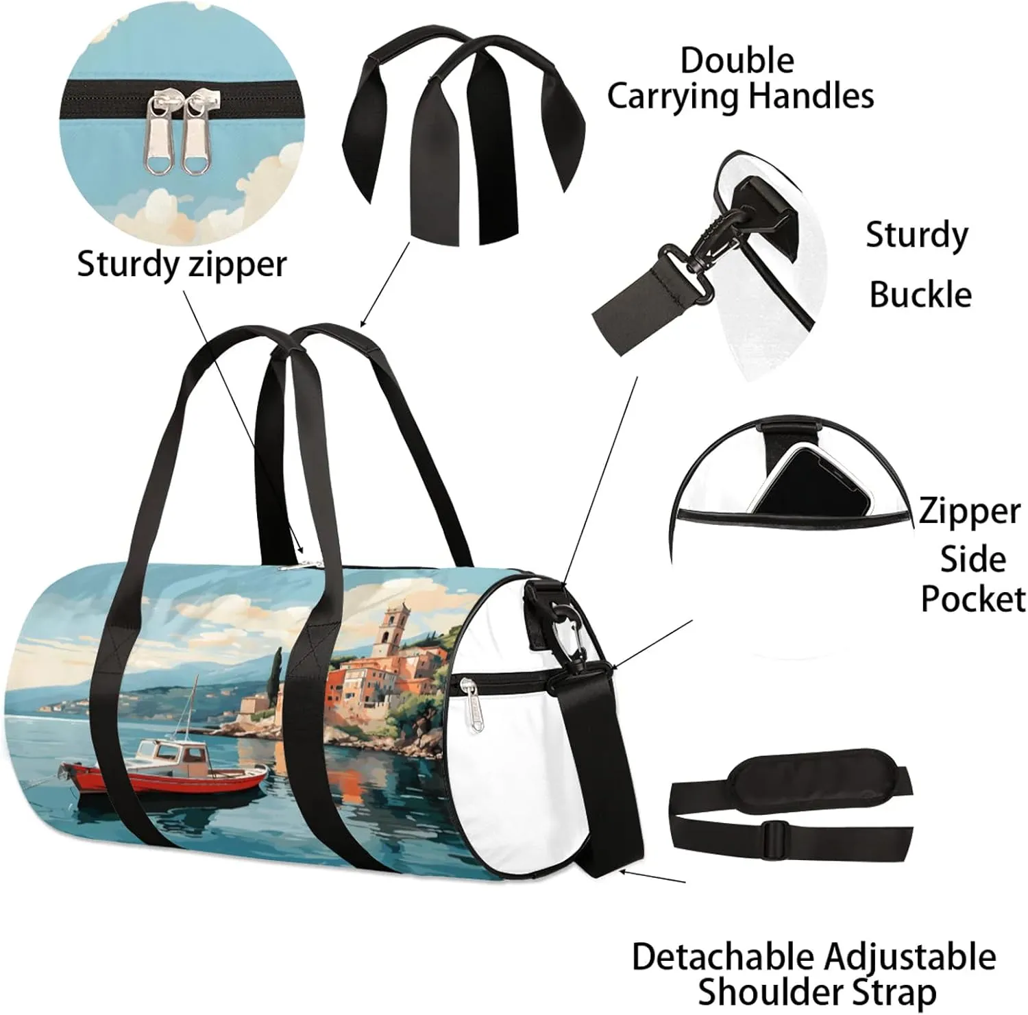 Retro Landscapes Pattern Sports Gym Bag for Men Women Lightweight Travel Duffle Bag with Shoulder Strap Waterproof Carry On Weekender Overnight Bag for Travel Sports Gym