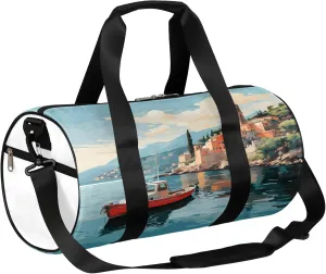 Retro Landscapes Pattern Sports Gym Bag for Men Women Lightweight Travel Duffle Bag with Shoulder Strap Waterproof Carry On Weekender Overnight Bag for Travel Sports Gym