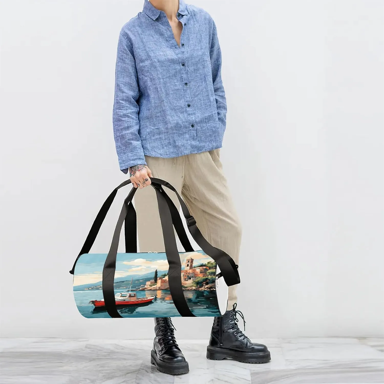 Retro Landscapes Pattern Sports Gym Bag for Men Women Lightweight Travel Duffle Bag with Shoulder Strap Waterproof Carry On Weekender Overnight Bag for Travel Sports Gym