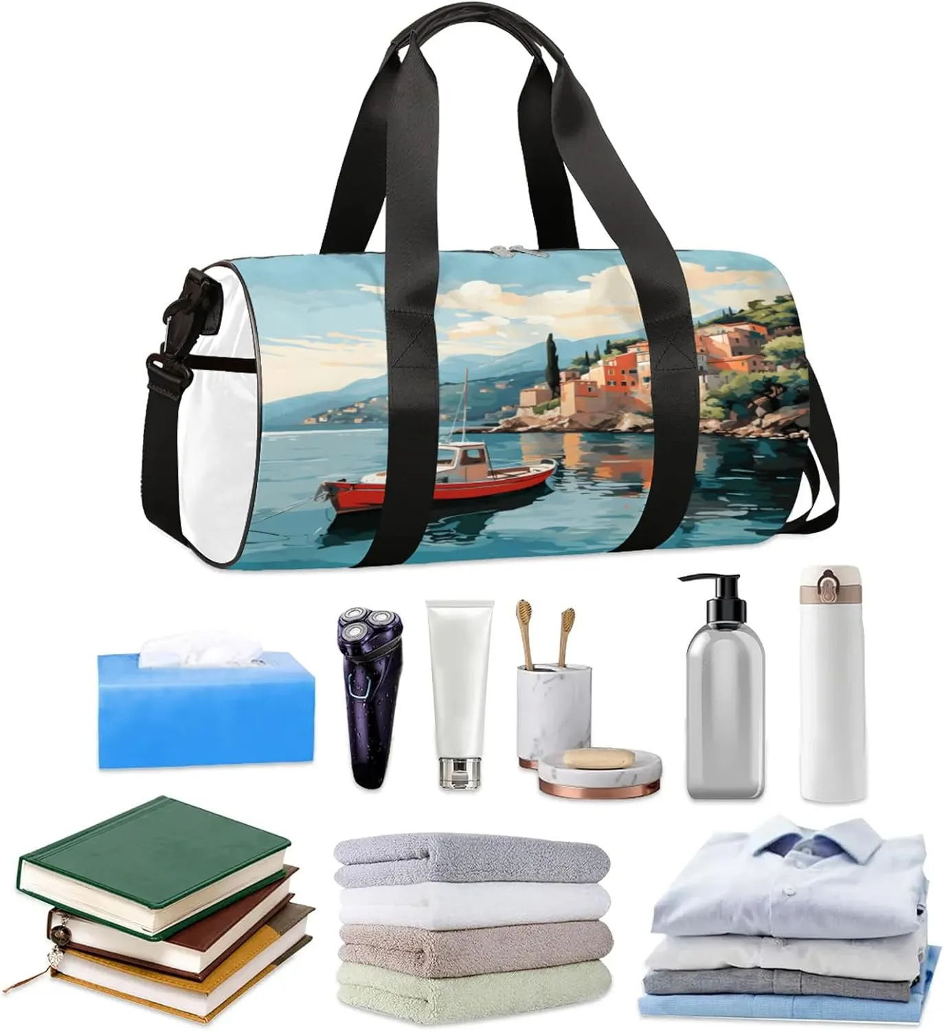 Retro Landscapes Pattern Sports Gym Bag for Men Women Lightweight Travel Duffle Bag with Shoulder Strap Waterproof Carry On Weekender Overnight Bag for Travel Sports Gym