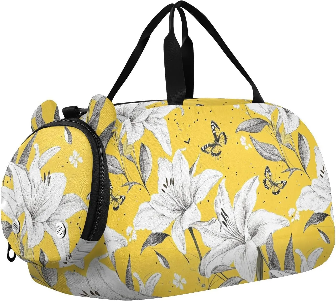 Retro Lily Yellow Flowers Gym Duffel Bag with Shoes Compartment Multifunctional Gymnastics Sports Bag for Travel, Sports, Duffel, Weekender