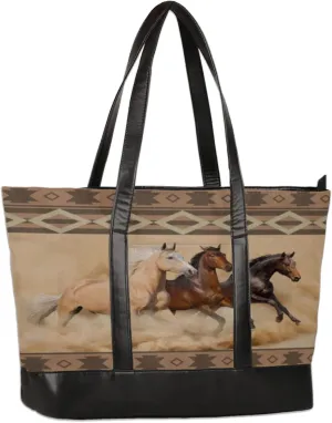 Retro Prancing Horses Laptop Tote Bag for Women Lightweight Work Purse with Multiple Compartments Fits 13-15.6 Inch Laptop Tablet Shoulder Bag for Office Travel Daily Use