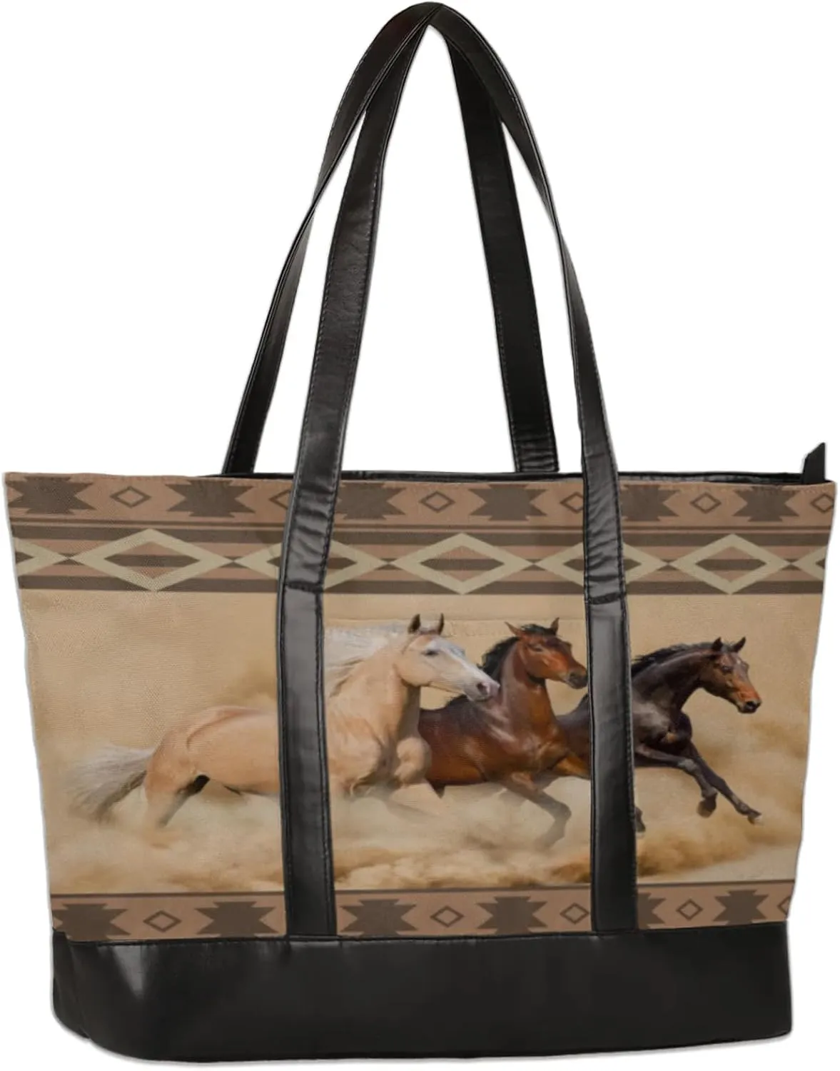 Retro Prancing Horses Laptop Tote Bag for Women Lightweight Work Purse with Multiple Compartments Fits 13-15.6 Inch Laptop Tablet Shoulder Bag for Office Travel Daily Use