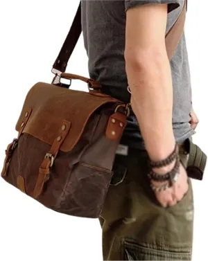 Retro Shoulder Satchel Bag with Adjustable Strap, Portable laptop Bag For Men, canvas, Water Resistant Travel suitcase Bag, large capacity, for Office Business Travel College