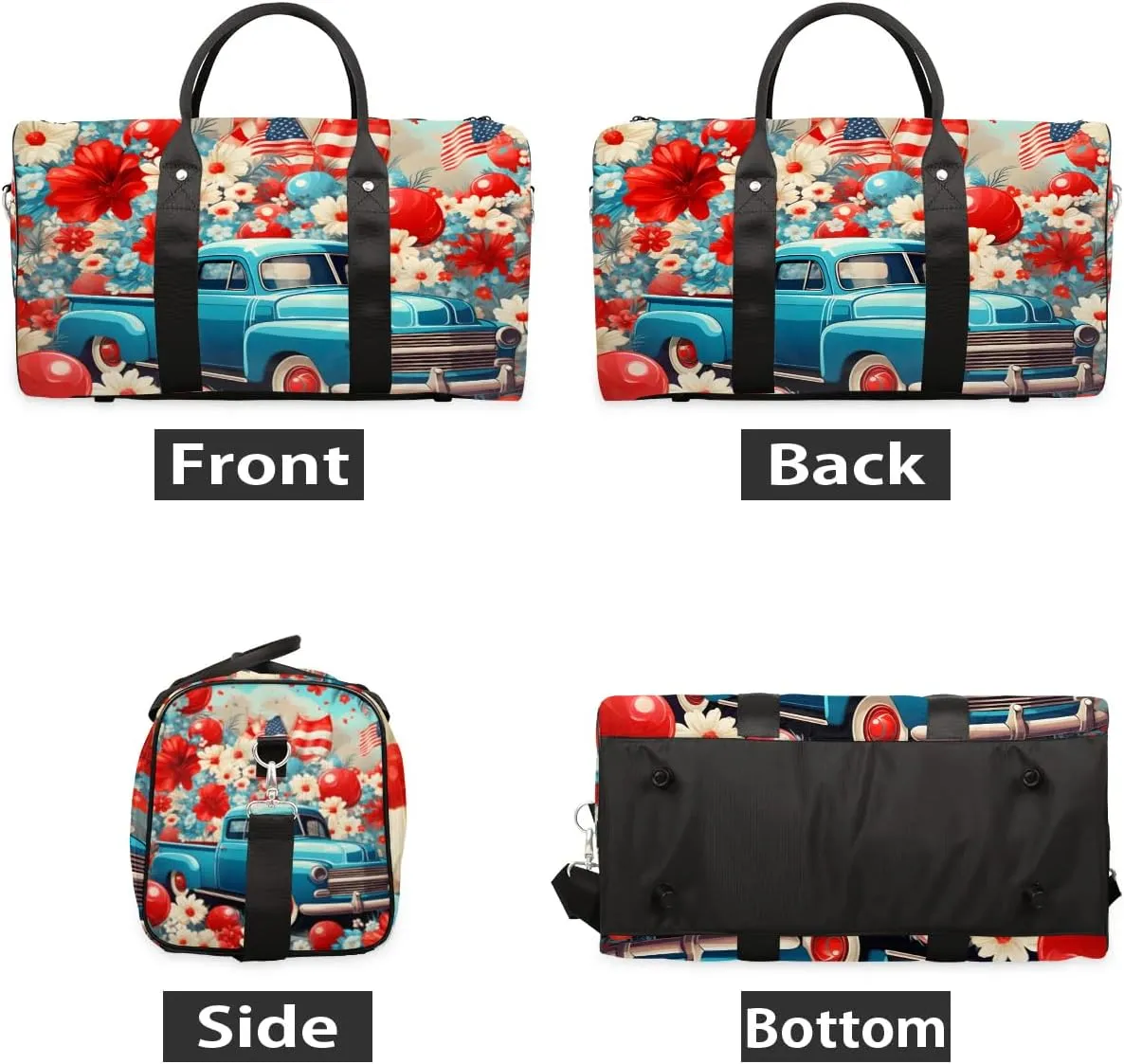 Retro Truck Travel Duffel Bag for Women Men Waterproof Foldable Overnight Weekender Bag Large Capacity Sports Gym Bag