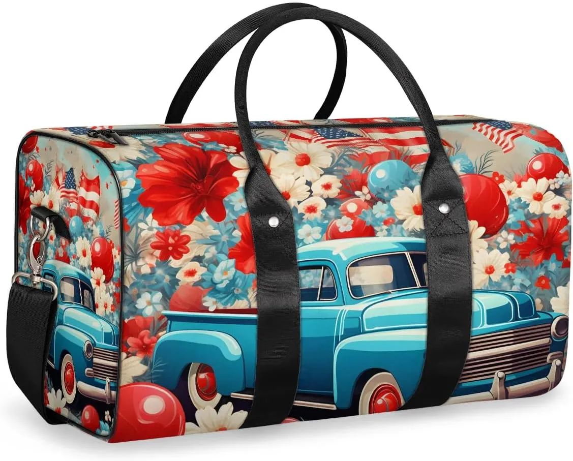 Retro Truck Travel Duffel Bag for Women Men Waterproof Foldable Overnight Weekender Bag Large Capacity Sports Gym Bag