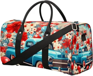 Retro Truck Travel Duffel Bag for Women Men Waterproof Foldable Overnight Weekender Bag Large Capacity Sports Gym Bag