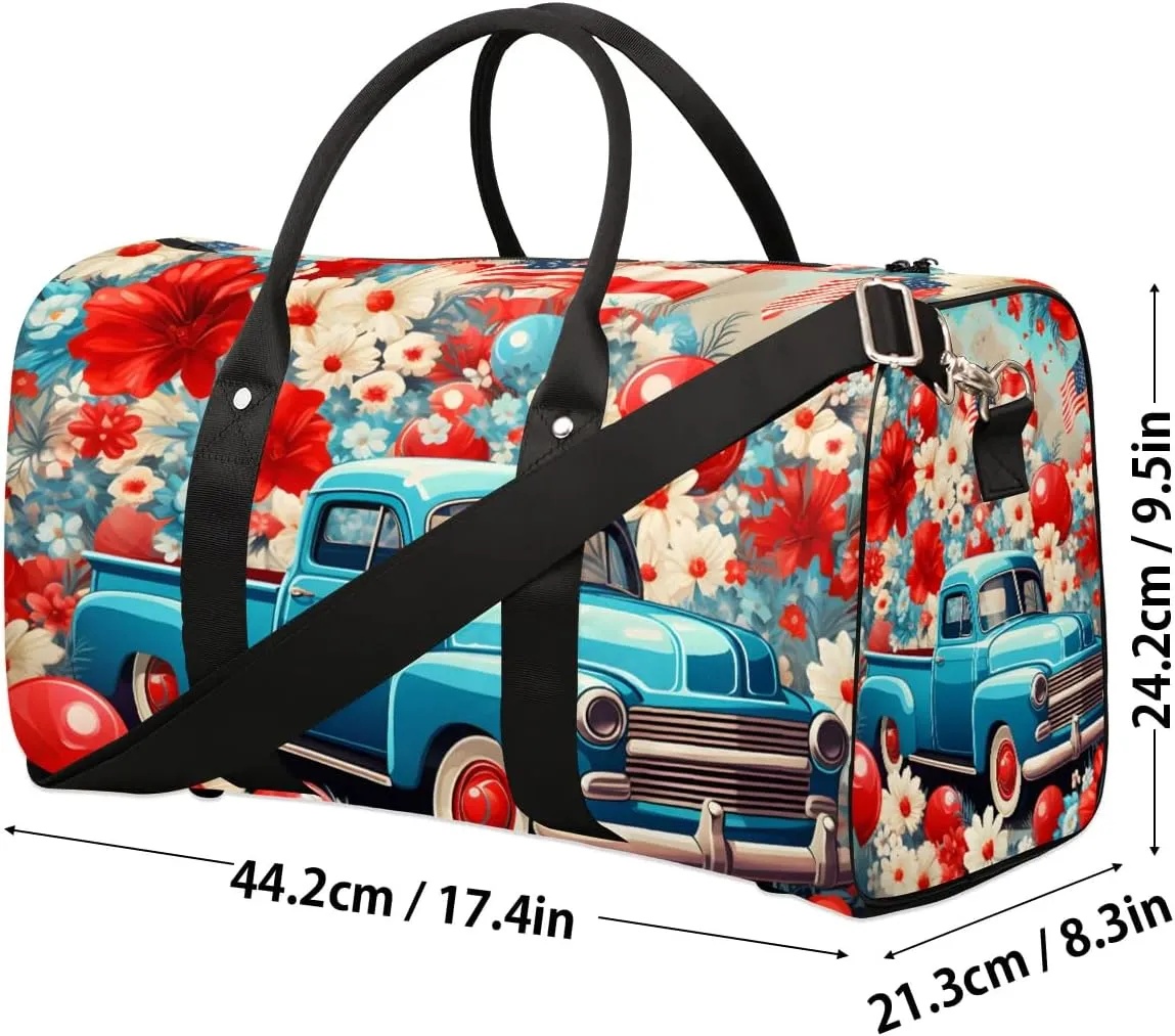 Retro Truck Travel Duffel Bag for Women Men Waterproof Foldable Overnight Weekender Bag Large Capacity Sports Gym Bag
