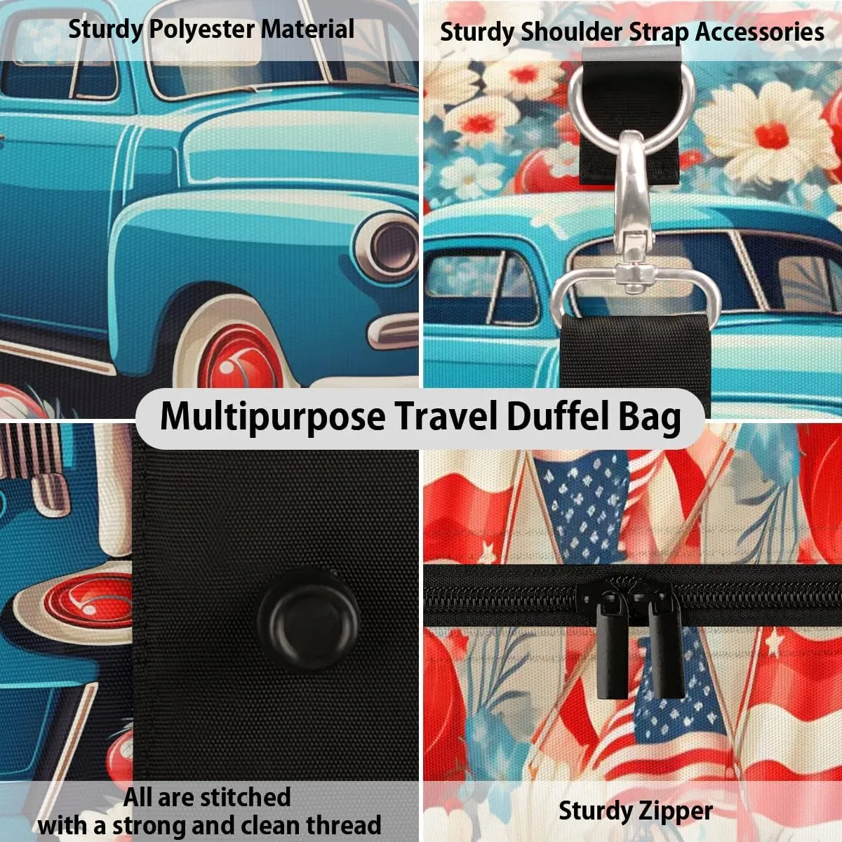 Retro Truck Travel Duffel Bag for Women Men Waterproof Foldable Overnight Weekender Bag Large Capacity Sports Gym Bag