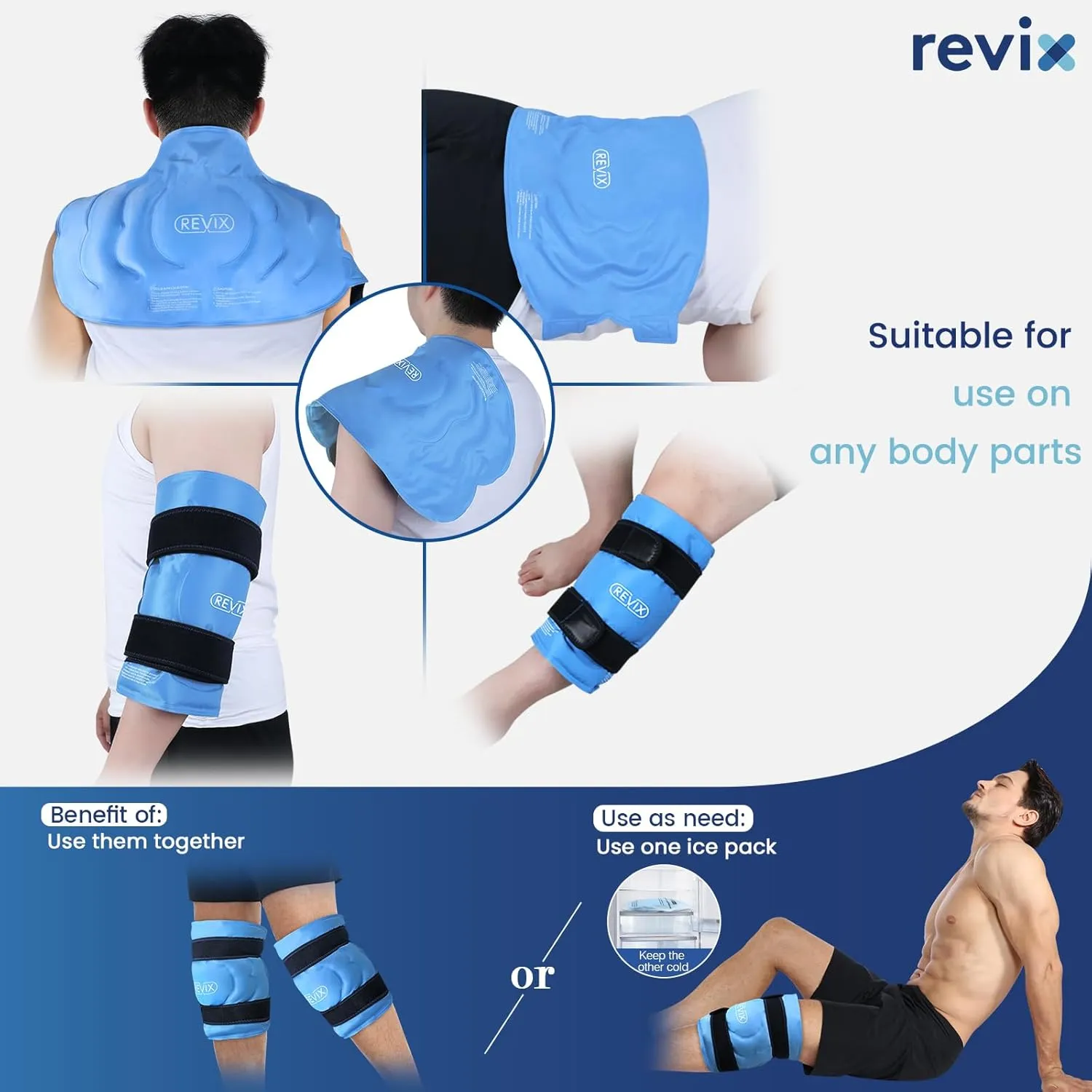 REVIX 20" XXXL Ice Pack for Knee, Back, Shoulder, Reusable Gel ice Packs to Reduce Discomfort, Ice Knee Wrap with Cold Compression for Ease Fatigue and Promote Flexibility, Set of Two