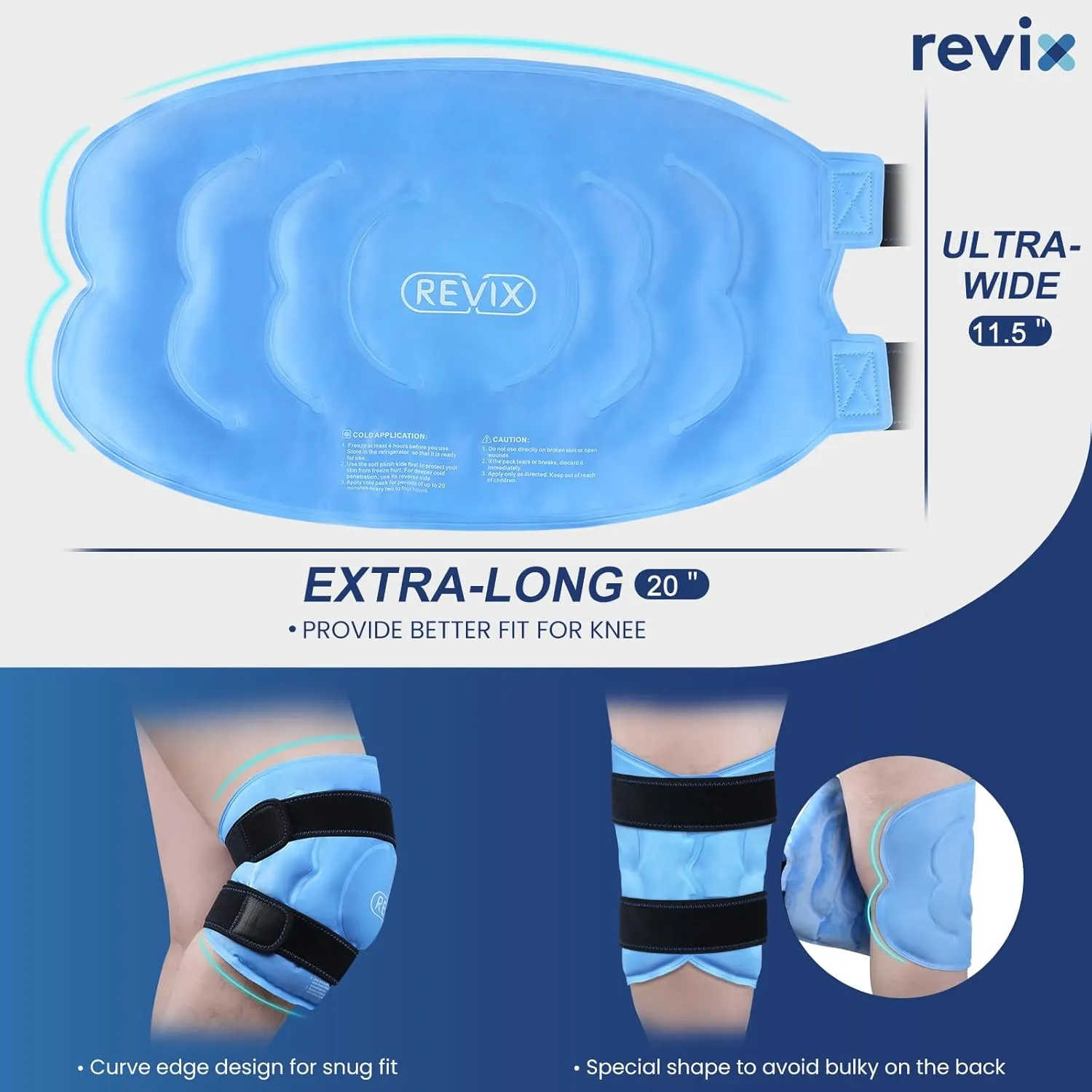 REVIX 20" XXXL Ice Pack for Knee, Back, Shoulder, Reusable Gel ice Packs to Reduce Discomfort, Ice Knee Wrap with Cold Compression for Ease Fatigue and Promote Flexibility, Set of Two