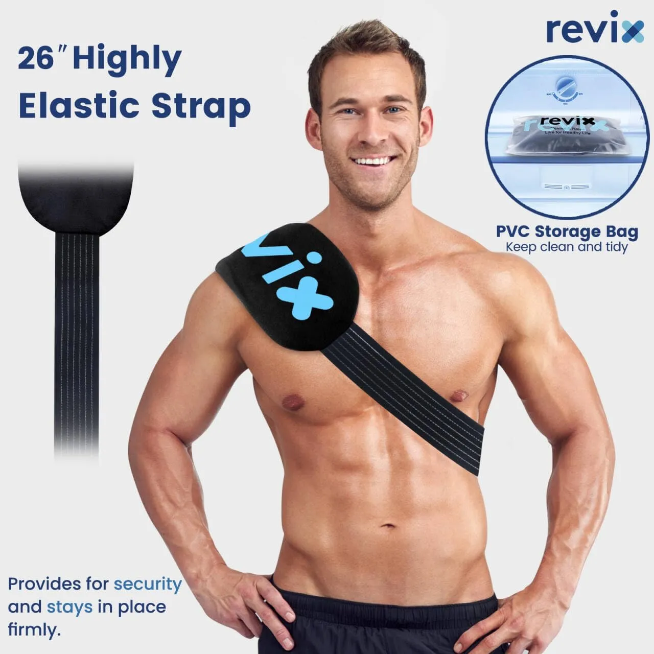 REVIX Ice Packs for Injuries Reusable, 5-Piece Set Hot and Cold Gel Ice Pack for Joints, Muscle, Post-Workout Recovery, Adjustable and Flexible Cooling Pads for Knees, Back, Arms and Neck