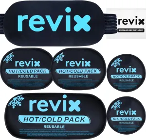 REVIX Ice Packs for Injuries Reusable, 5-Piece Set Hot and Cold Gel Ice Pack for Joints, Muscle, Post-Workout Recovery, Adjustable and Flexible Cooling Pads for Knees, Back, Arms and Neck