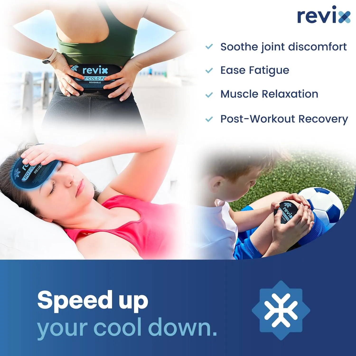 REVIX Ice Packs for Injuries Reusable, 5-Piece Set Hot and Cold Gel Ice Pack for Joints, Muscle, Post-Workout Recovery, Adjustable and Flexible Cooling Pads for Knees, Back, Arms and Neck