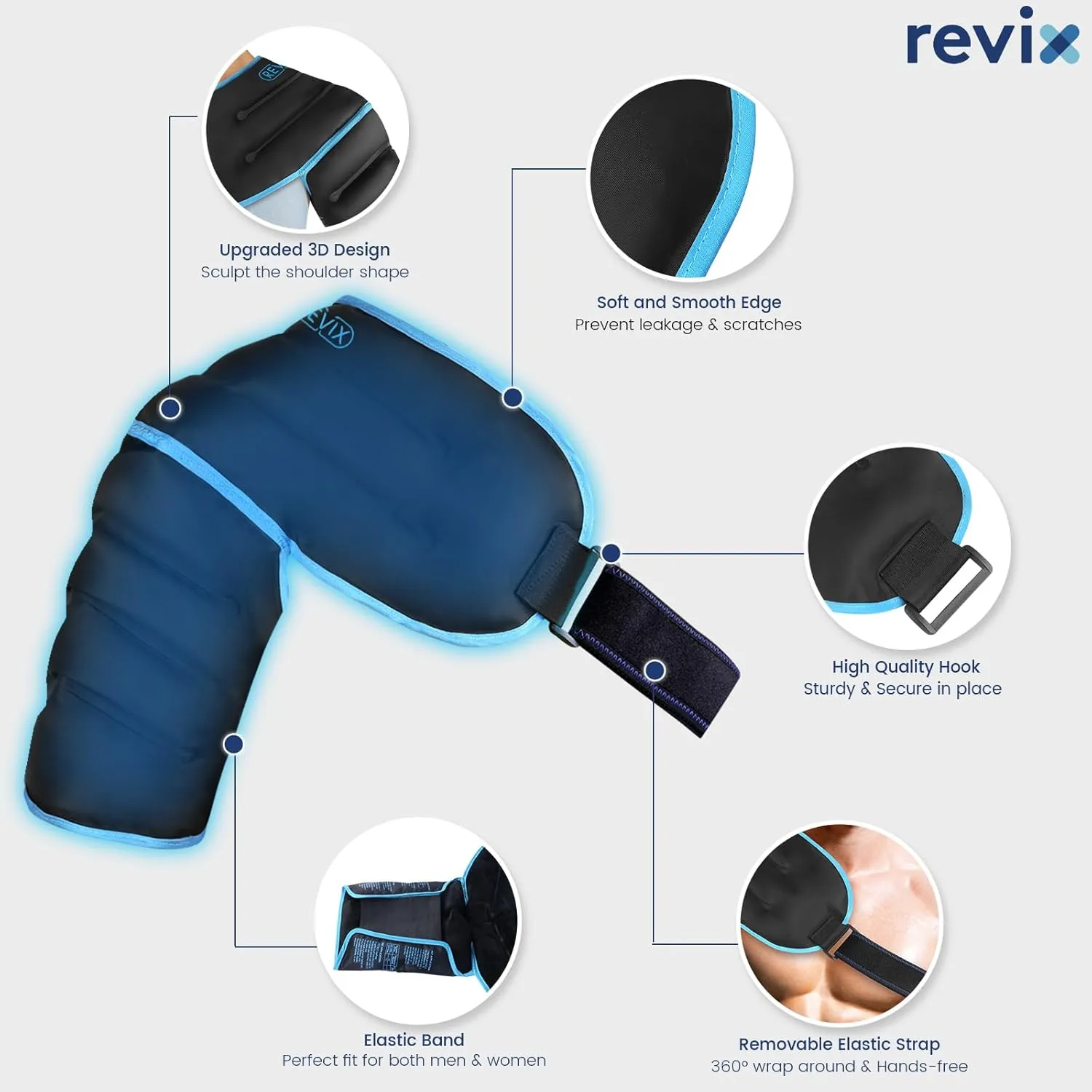 REVIX XL 3D Sewing Shoulder Cold Pack for Better Coverage and Wear, Gel Ice Pack for Rotator Cuff, AC Joint Discomfort Hot Cold Compression Ice Shoulder Wrap for Men & Women