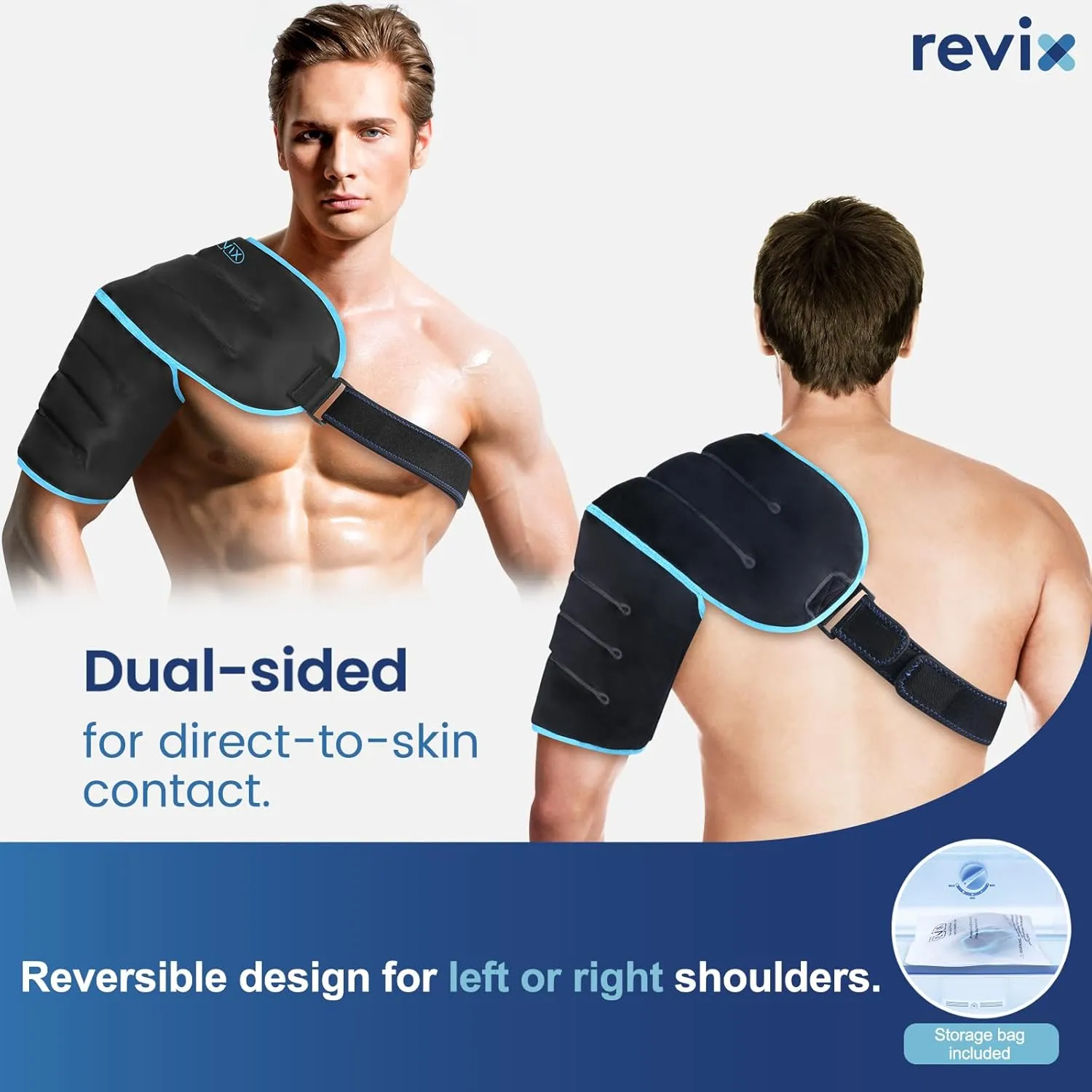 REVIX XL 3D Sewing Shoulder Cold Pack for Better Coverage and Wear, Gel Ice Pack for Rotator Cuff, AC Joint Discomfort Hot Cold Compression Ice Shoulder Wrap for Men & Women