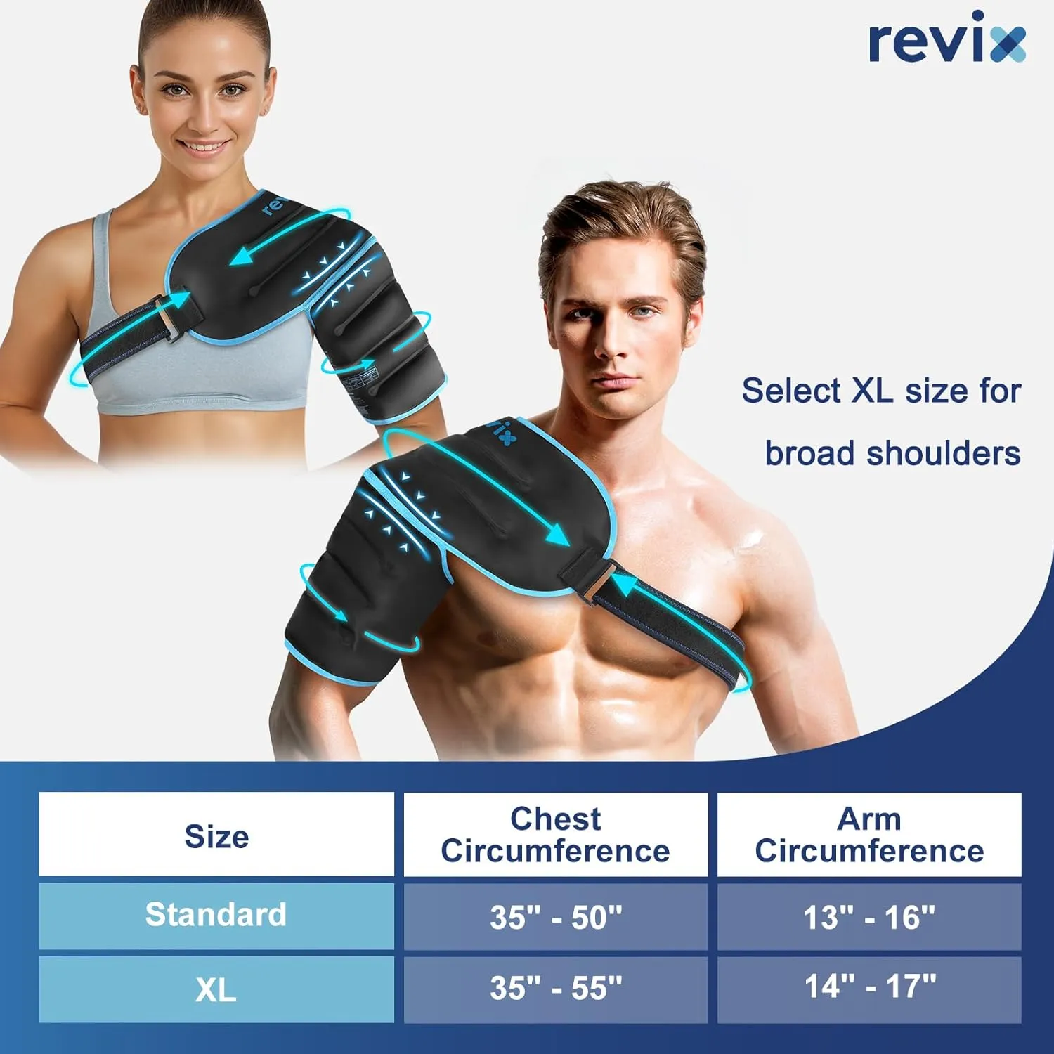 REVIX XL 3D Sewing Shoulder Cold Pack for Better Coverage and Wear, Gel Ice Pack for Rotator Cuff, AC Joint Discomfort Hot Cold Compression Ice Shoulder Wrap for Men & Women