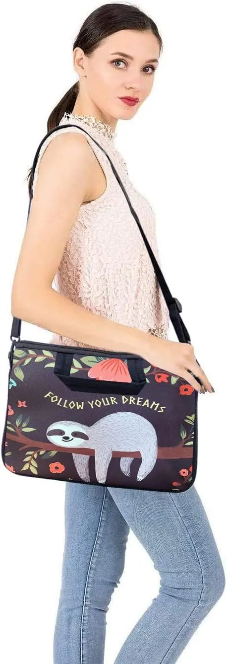 RICHEN 14 15 15.4 15.6 inch Laptop Shoulder Bag Messenger Bag Notebook Handle Sleeve Neoprene Carrying Tablet Case with Accessories Pocket (14-15.6 inch, Sloth)