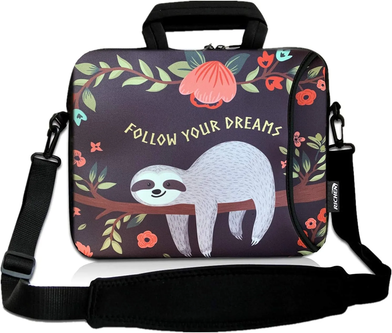 RICHEN 14 15 15.4 15.6 inch Laptop Shoulder Bag Messenger Bag Notebook Handle Sleeve Neoprene Carrying Tablet Case with Accessories Pocket (14-15.6 inch, Sloth)