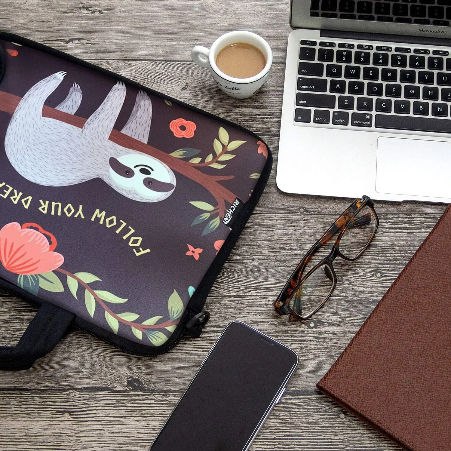 RICHEN 14 15 15.4 15.6 inch Laptop Shoulder Bag Messenger Bag Notebook Handle Sleeve Neoprene Carrying Tablet Case with Accessories Pocket (14-15.6 inch, Sloth)