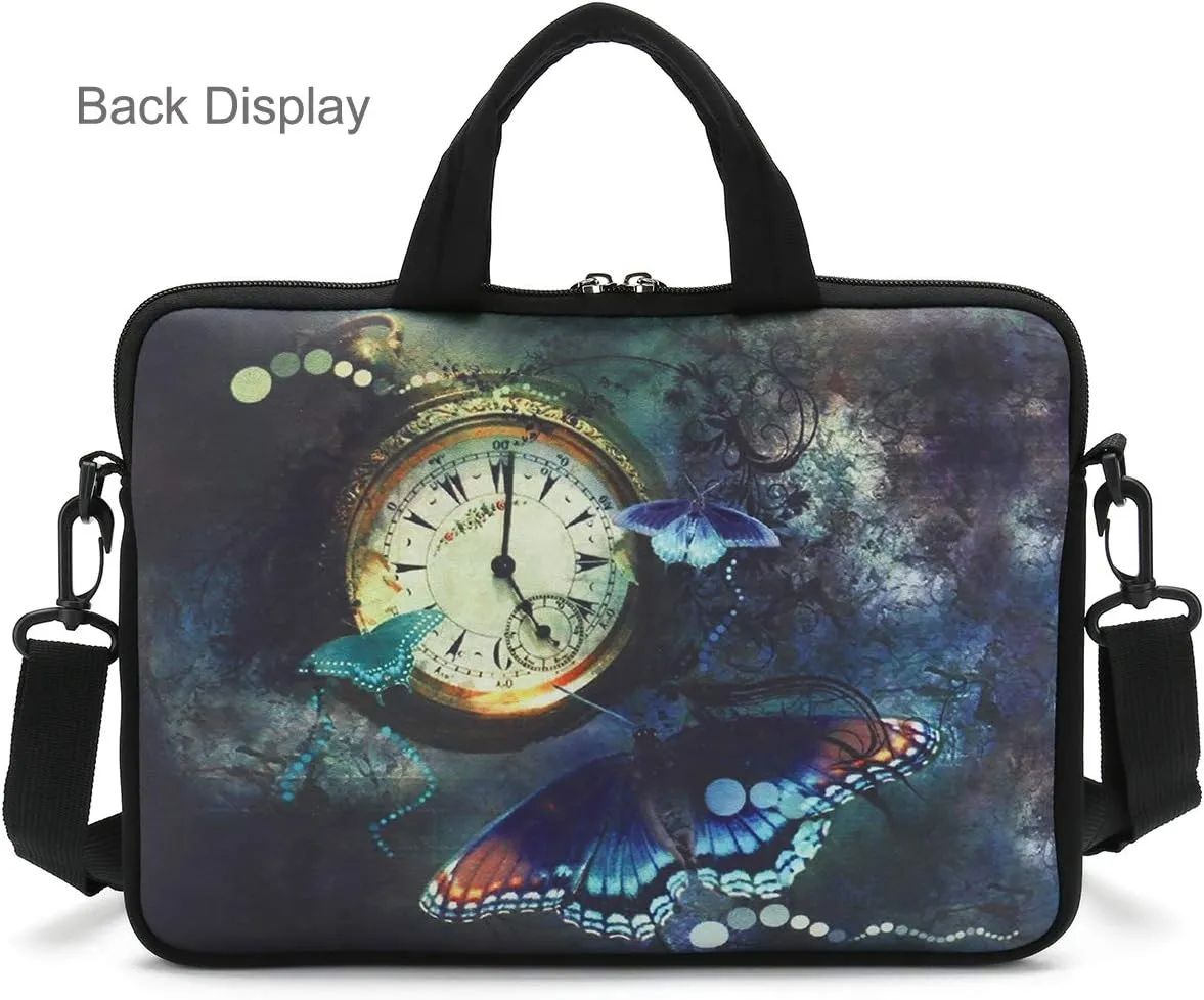 RICHEN 17 inch Laptop Shoulder Bag Carrying Case PC Cover Pouch with Handle Fits 15.6/16/17/17.3/17.4 inch Notebook (16-17.3 inch, Clock & Butterfly)
