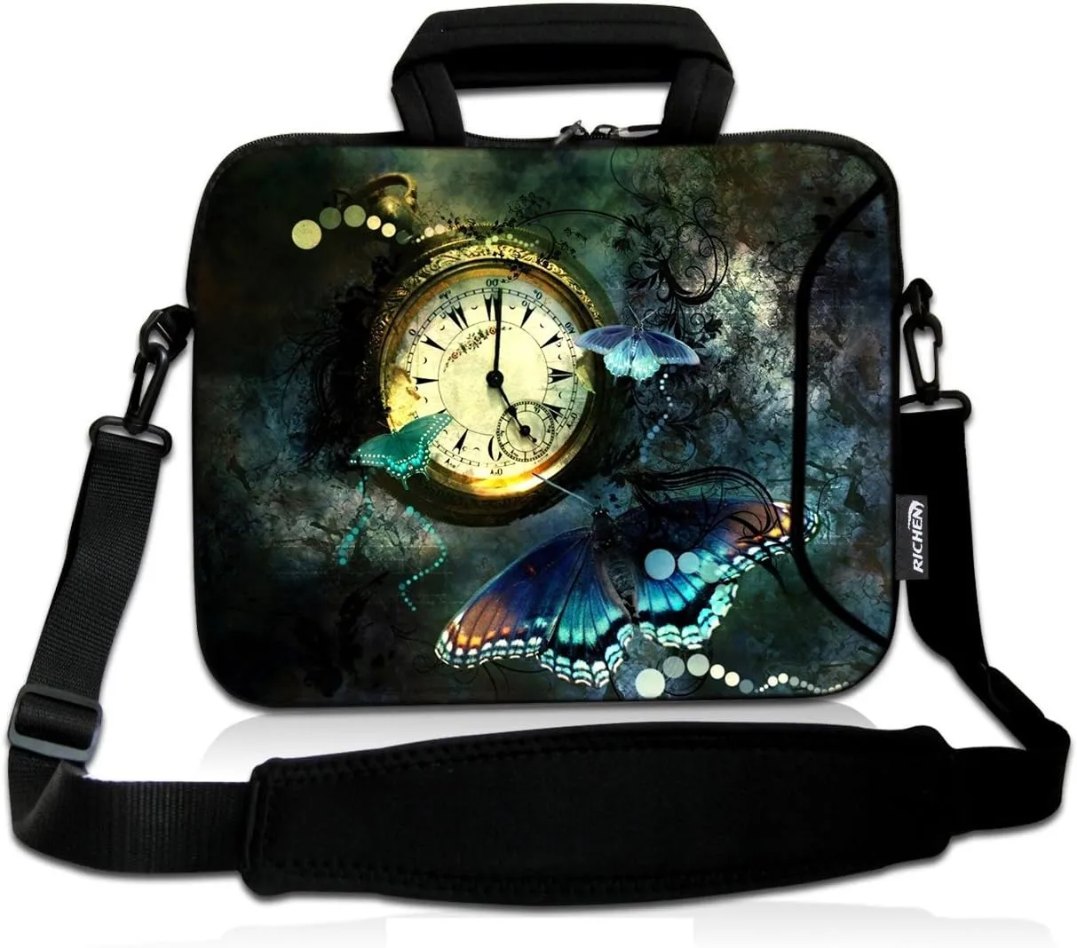 RICHEN 17 inch Laptop Shoulder Bag Carrying Case PC Cover Pouch with Handle Fits 15.6/16/17/17.3/17.4 inch Notebook (16-17.3 inch, Clock & Butterfly)