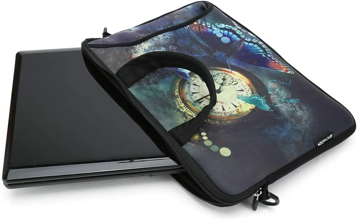 RICHEN 17 inch Laptop Shoulder Bag Carrying Case PC Cover Pouch with Handle Fits 15.6/16/17/17.3/17.4 inch Notebook (16-17.3 inch, Clock & Butterfly)