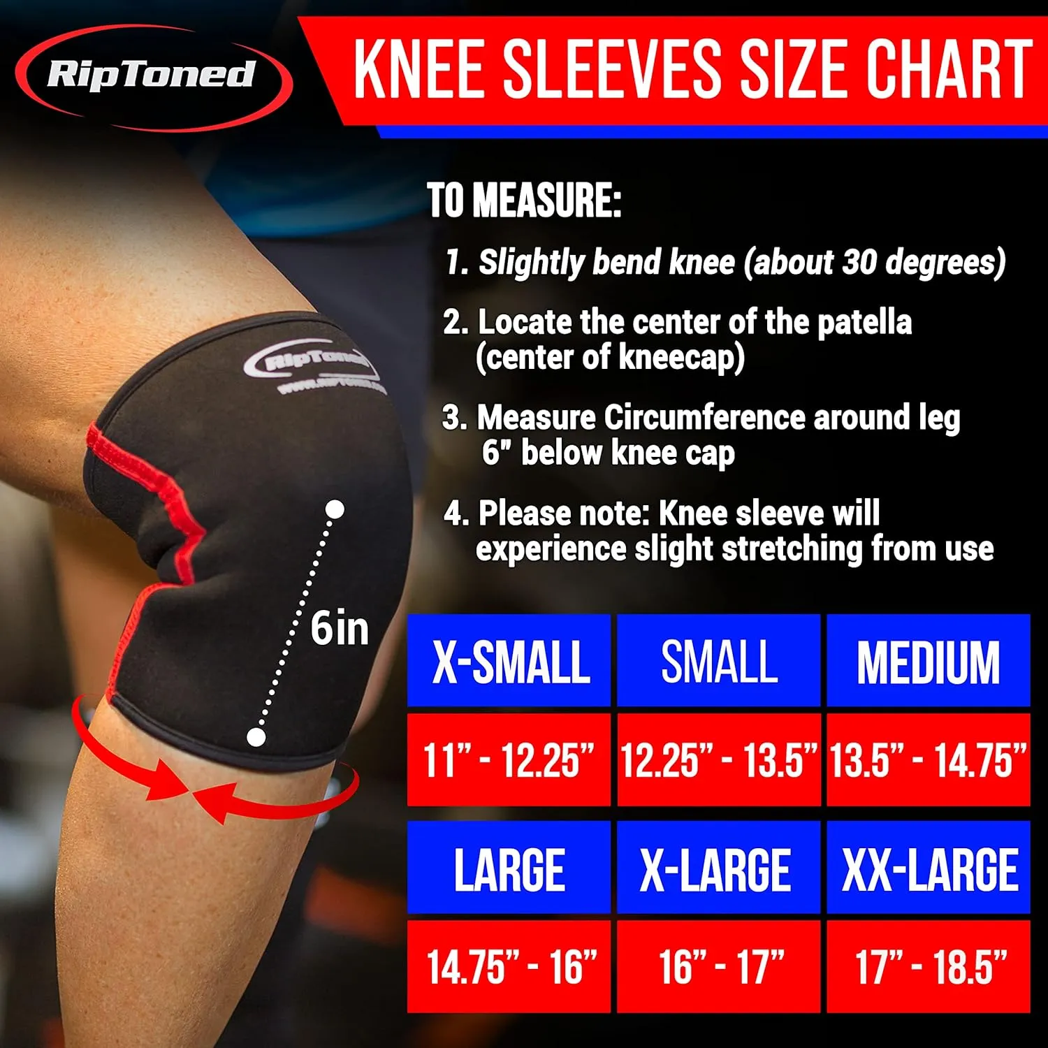 Rip Toned Knee Compression Sleeve for Men & Women - Advanced Joint Support & Pain Relief - Adjustable Weightlifting Knee Sleeves for Men - Durable Knee Brace for Running, Strength Training & Meniscus
