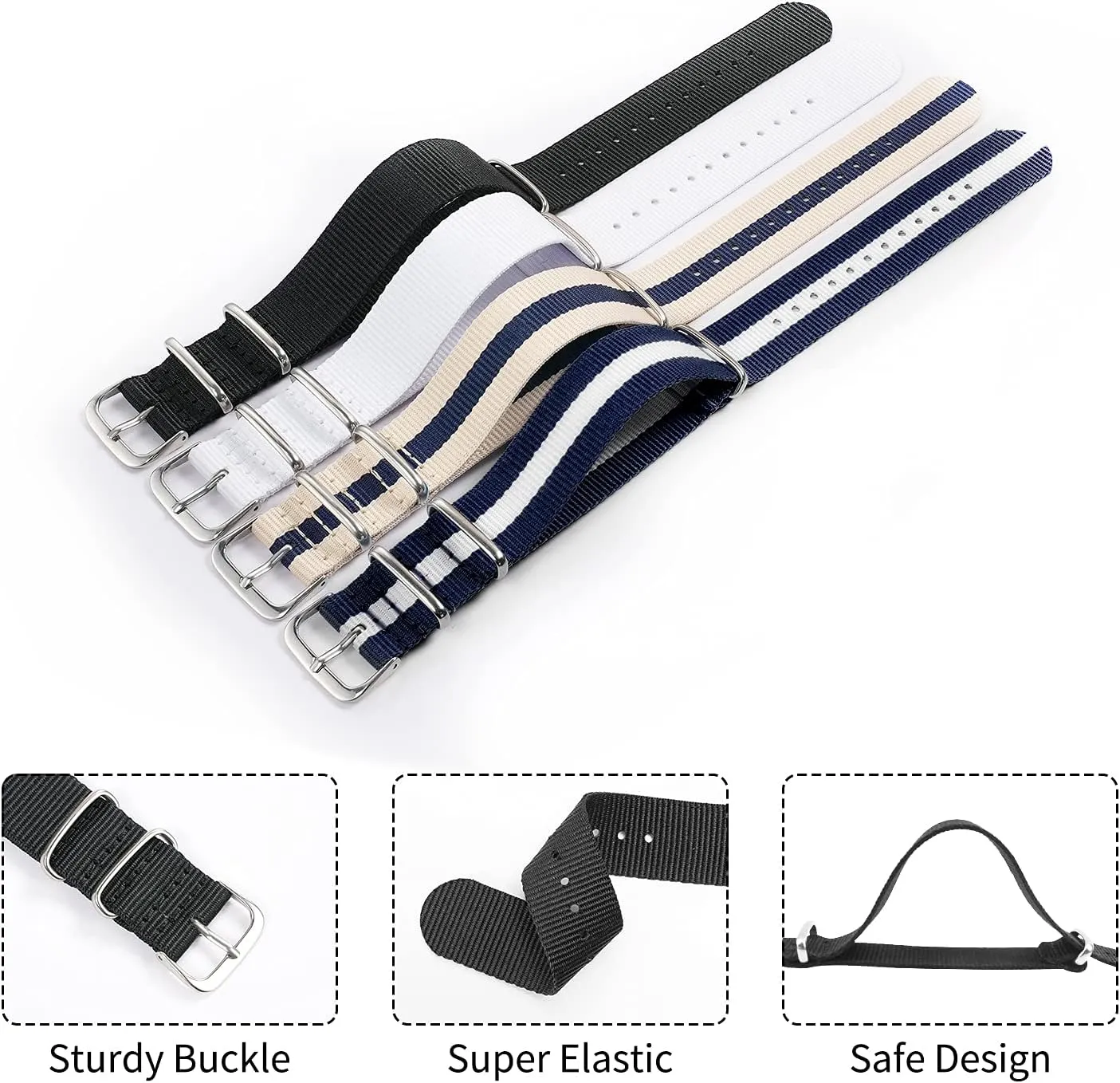Ritche Christmas Gift Military Ballistic Nylon Strap 16mm 18mm 20mm 22mm Premium Nylon Watch Band Strap With Stainless Steel Buckle (4 Packs), White Elephant Gifts, Stocking Stuffers for Men