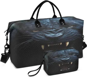 Roar Panther Black Travel Duffel Bag, Shoulder Weekender Overnight Bags - Large Gym Bag with Wet Pocket