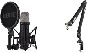 Rode NT1 5th Generation Condenser Microphone with SM6 Shockmount and Pop Filter - Black & PSA1  Desk-Mounted Broadcast Microphone Boom Arm