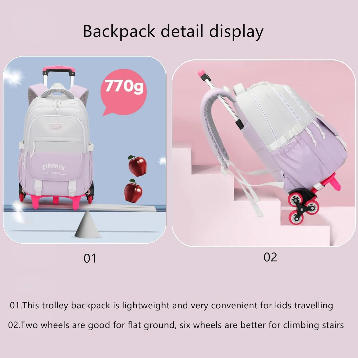 Rolling Backpack,Backpack with Wheels for Boys,Capacity Wheeled Bookbag for School,Roller Backpack