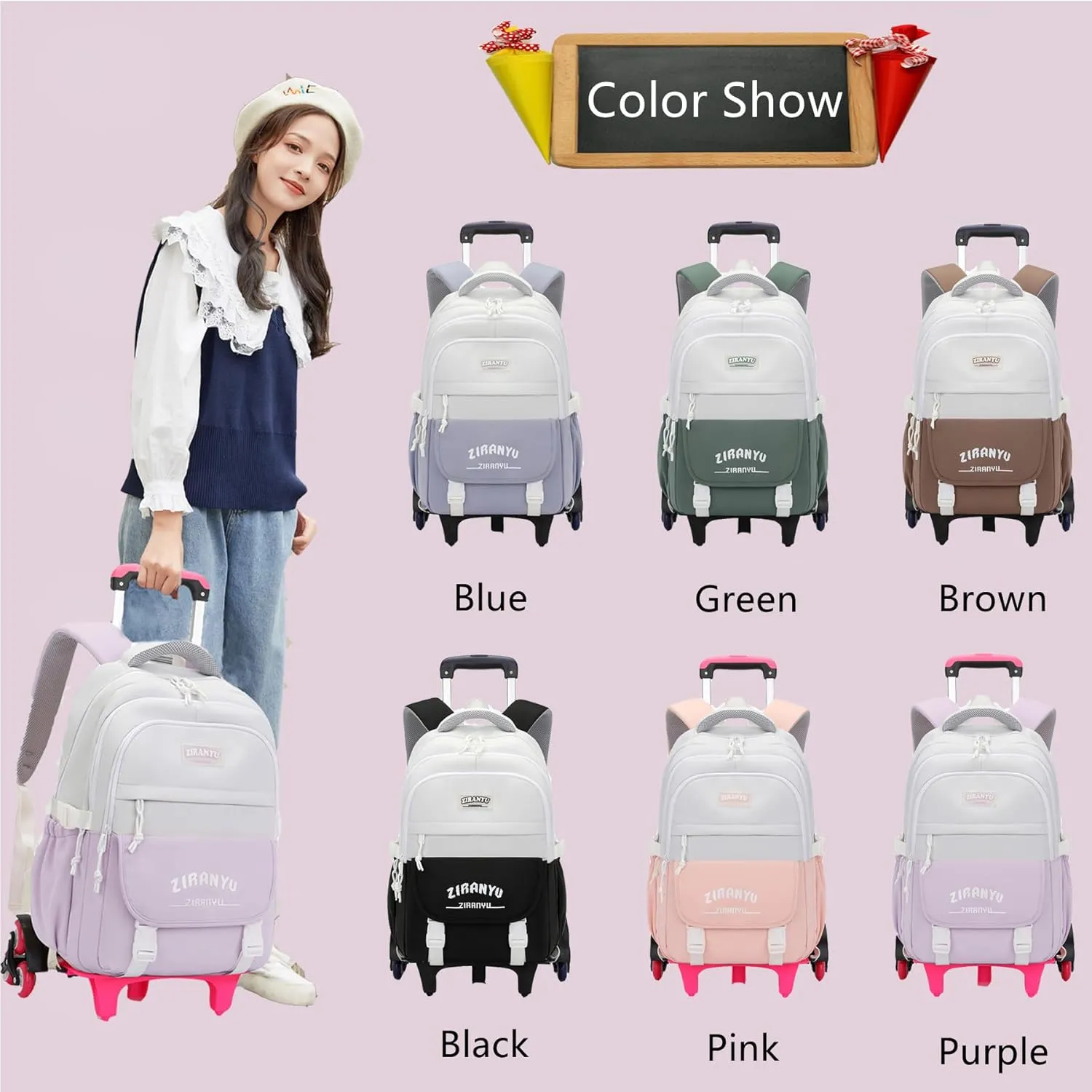 Rolling Backpack,Backpack with Wheels for Boys,Capacity Wheeled Bookbag for School,Roller Backpack