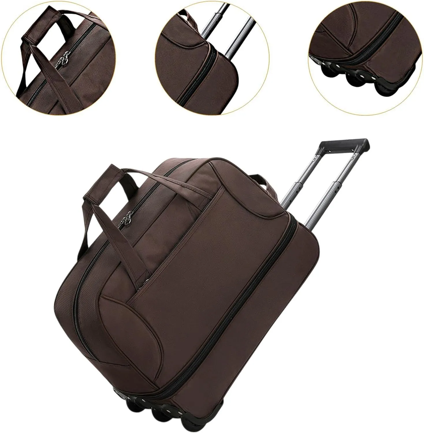 Rolling Duffel Bag with Wheels Oxford Cloth Wheeled for Traveling Outdoor Picnic, Brown