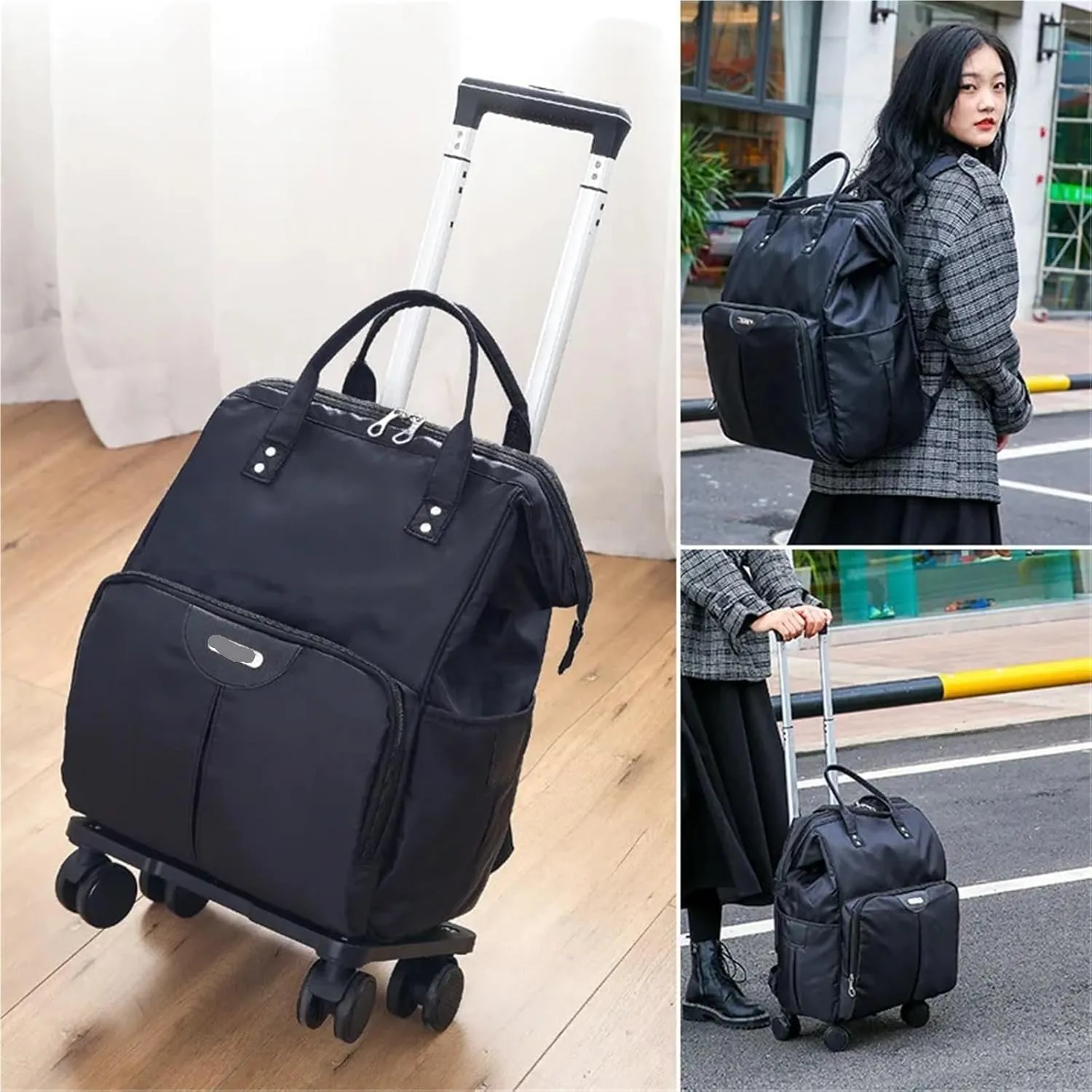 Rolling Duffel Bag with Wheels Travel Trolley Bags Women Wheeled Bag Backpack with Wheels Oxford Large Capacity Travel Rolling Luggage Suitcase Bag(Purple,Large)