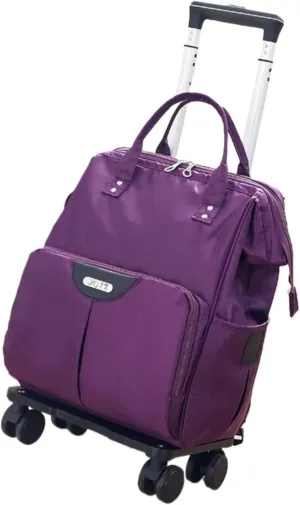 Rolling Duffel Bag with Wheels Travel Trolley Bags Women Wheeled Bag Backpack with Wheels Oxford Large Capacity Travel Rolling Luggage Suitcase Bag(Purple,Large)