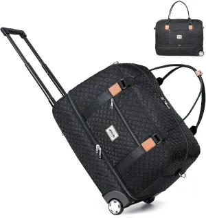 Rolling Duffle Bag With Wheels -50L Large Weekender Bag for Women with Shoe Compartment,Carry on Wheeled duffel Bags for Overnight Business Trips Gym Hospital Black