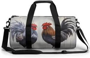 Rooster Wood Print Novelty Large Duffel Bag Lightweight Gym Bag Travel Tote Bags