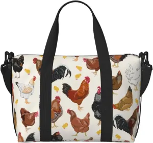 Roosters and Chickens Travel Bag Weekender Bags for Women Men Carry on Overnight Bag Tote Bag Yoga Gym Bag With Adjustable Straps for Gym, Work, Personal Items