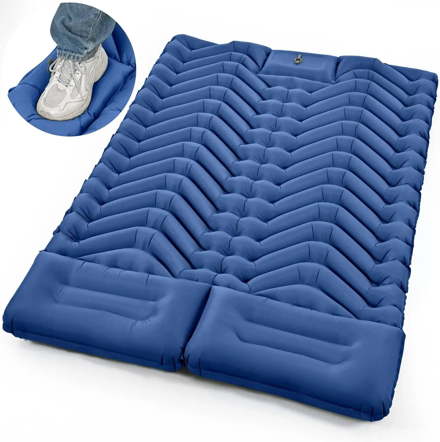 ropoda Extra Thickness 3.9'' Inflatable Sleeping Pad for 2 Person with Pillow, Built-in Foot Pump, 79''*52'' Sleeping Mat with Carry Bag, Ultralight & Compact Camping Mattress for Hiking, Camping