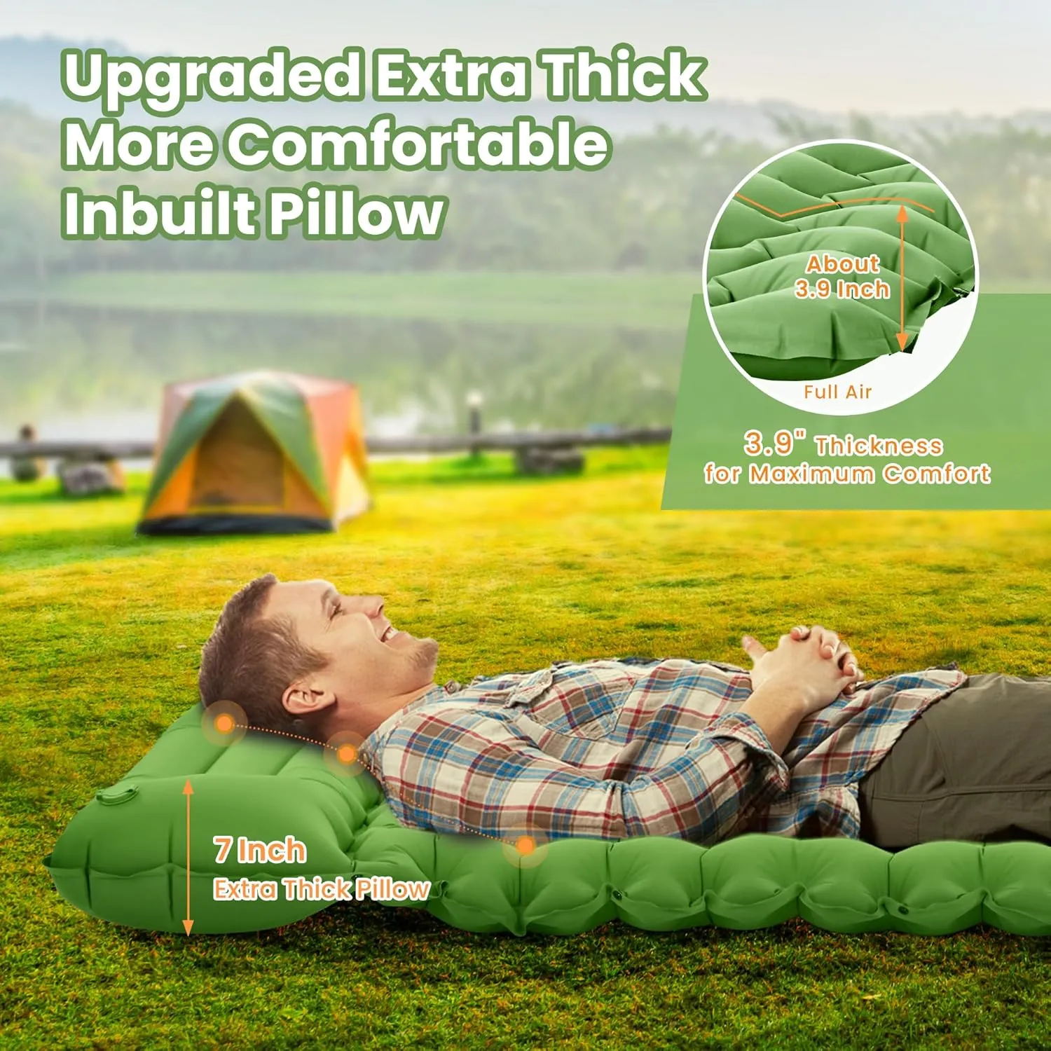 ropoda Extra Thickness 3.9'' Inflatable Sleeping Pad for Camping with Pillow, Built-in Foot Pump, 77''*27'' Sleeping Mat with Carry Bag, Ultralight & Compact Camping Mattress for Hiking, Camping Pad