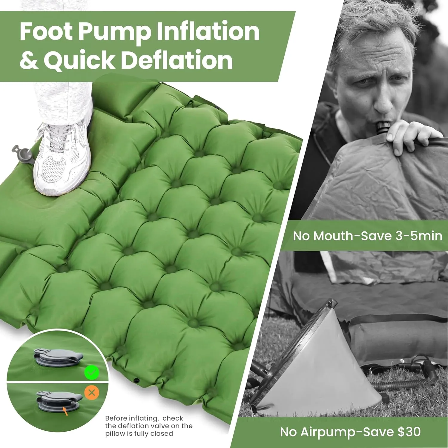 ropoda Extra Thickness 3.9'' Inflatable Sleeping Pad for Camping with Pillow, Built-in Foot Pump, 77''*27'' Sleeping Mat with Carry Bag, Ultralight & Compact Camping Mattress for Hiking, Camping Pad