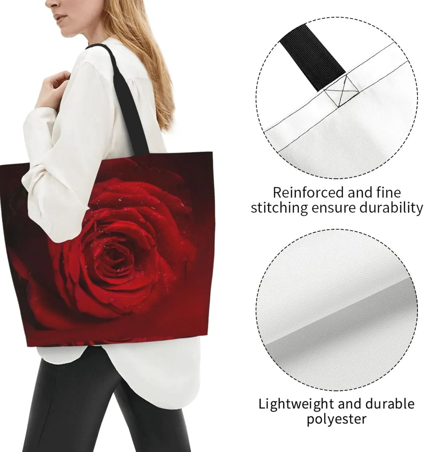 Rose Canvas Tote Bag Rose Flower Shoulder Bag Handbag Flower Casual Women Grocery Bags Womens Bag for Outdoor