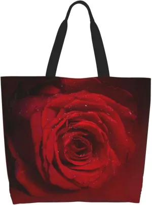 Rose Canvas Tote Bag Rose Flower Shoulder Bag Handbag Flower Casual Women Grocery Bags Womens Bag for Outdoor